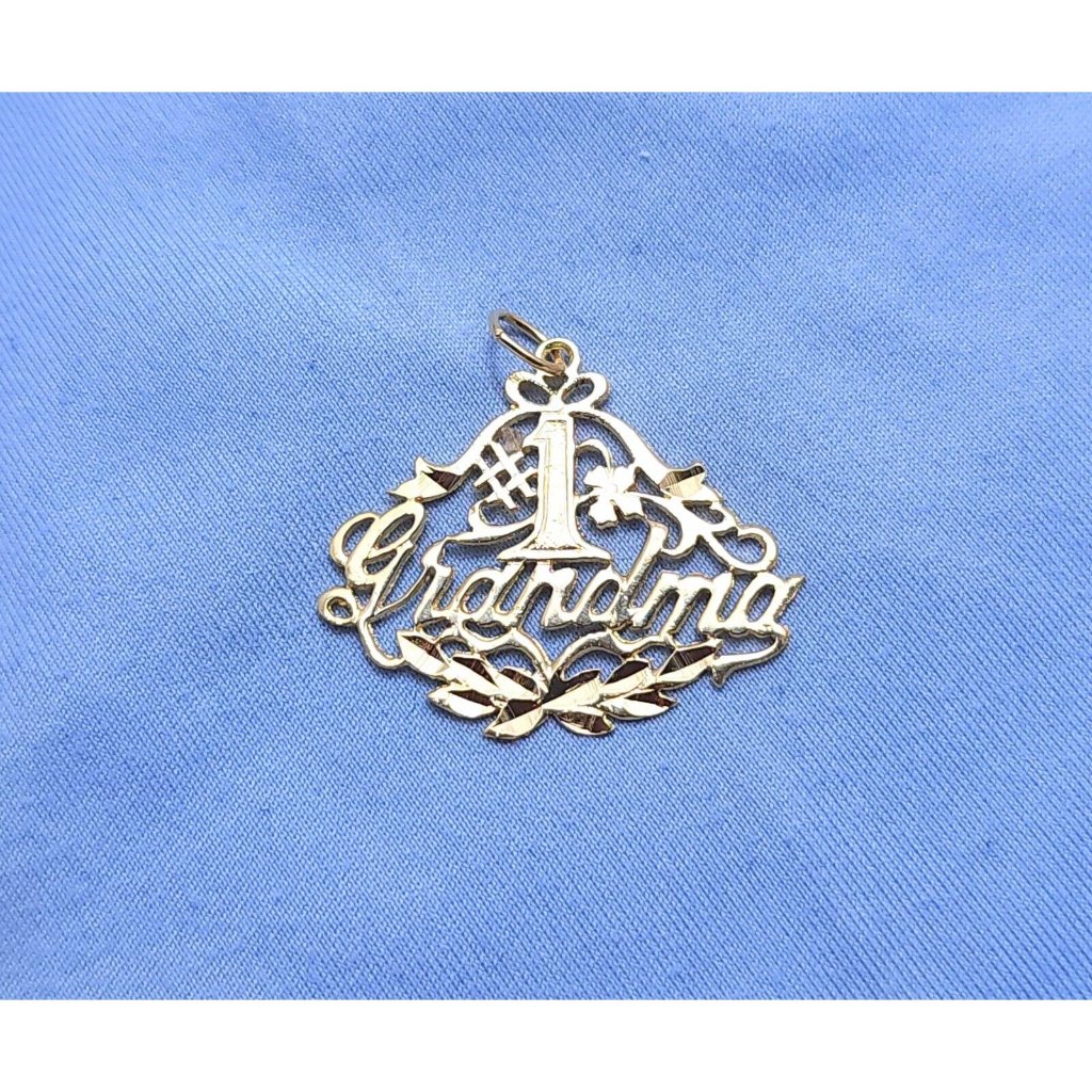 Unique 14k Karat Solid Yellow Gold Designer Initial  1 Grandma  Charm Pendant